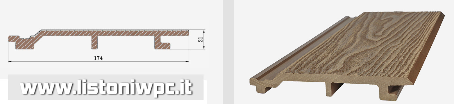 listoni doghe tavolette in wpc effetto legno a incastro estruso per rivestimenti esterni decking